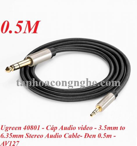 Ugreen 40801 0.5M màu Đen Cáp âm thanh 3.5mm sang 6.5mm cao cấp AV127 30040801